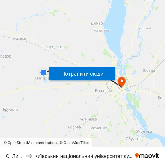 С. Липівка to Київський національний університет культури і мистецтв map