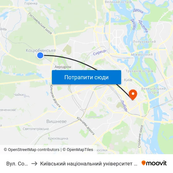 Вул. Соборна to Київський національний університет культури і мистецтв map