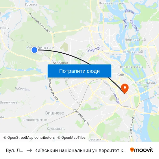 Вул. Лісова to Київський національний університет культури і мистецтв map
