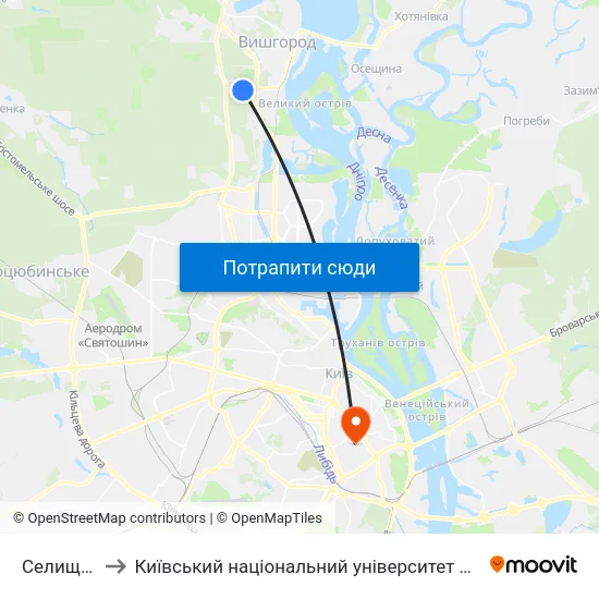 Селище Двс to Київський національний університет культури і мистецтв map