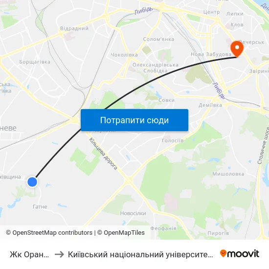 Жк Оранж Парк to Київський національний університет культури і мистецтв map