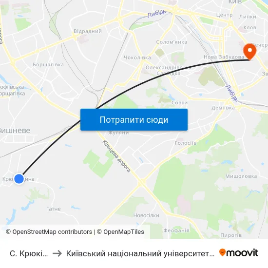 С. Крюківщина to Київський національний університет культури і мистецтв map