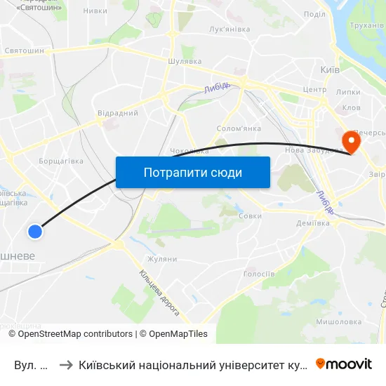Вул. Миру to Київський національний університет культури і мистецтв map