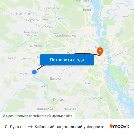 С. Лука (Церква) to Київський національний університет культури і мистецтв map
