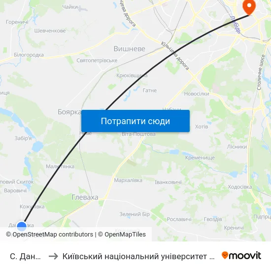 С. Данилівка to Київський національний університет культури і мистецтв map