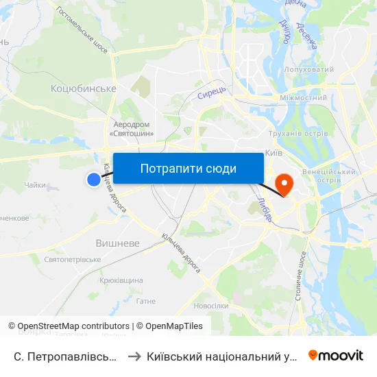 С. Петропавлівська Борщагівка (Центр) to Київський національний університет культури і мистецтв map