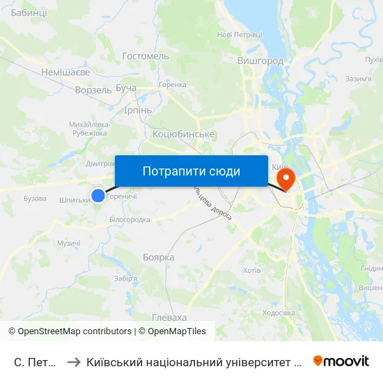 С. Петрушки to Київський національний університет культури і мистецтв map