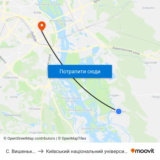 С. Вишеньки (Центр) to Київський національний університет культури і мистецтв map