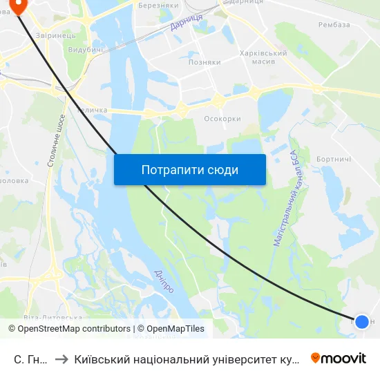 С. Гнідин to Київський національний університет культури і мистецтв map