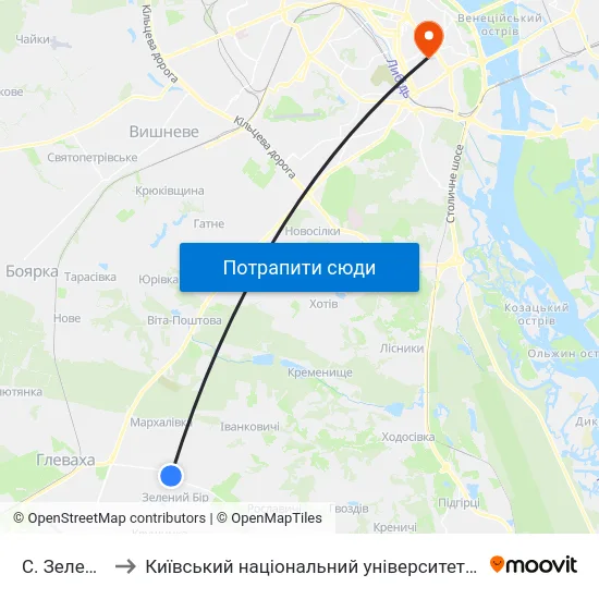 С. Зелений Бір to Київський національний університет культури і мистецтв map