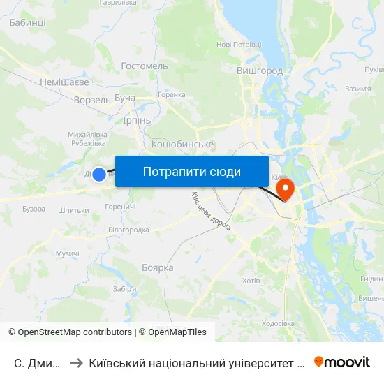 С. Дмитрівка to Київський національний університет культури і мистецтв map