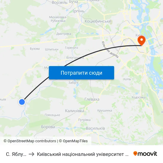 С. Яблунівка to Київський національний університет культури і мистецтв map