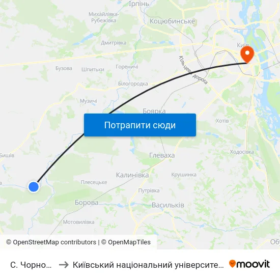 С. Чорногородка to Київський національний університет культури і мистецтв map