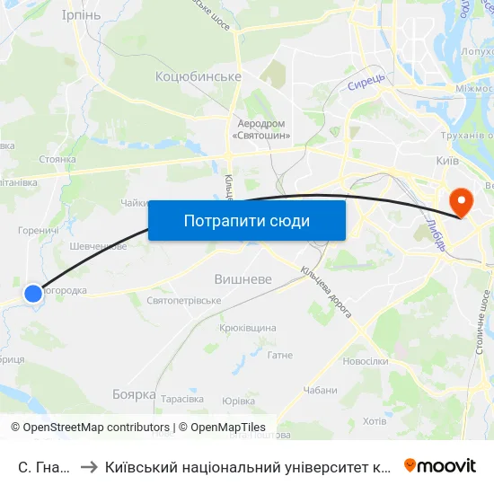 С. Гнатівка to Київський національний університет культури і мистецтв map