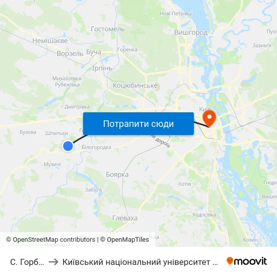 С. Горбовичі to Київський національний університет культури і мистецтв map