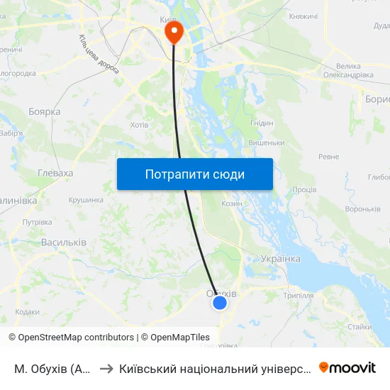М. Обухів (Автостанція) to Київський національний університет культури і мистецтв map