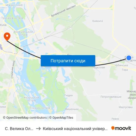 С. Велика Олександрівка to Київський національний університет культури і мистецтв map
