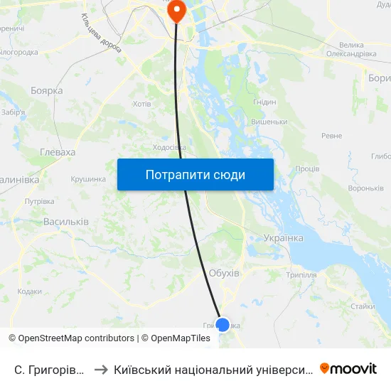 С. Григорівка (Центр) to Київський національний університет культури і мистецтв map