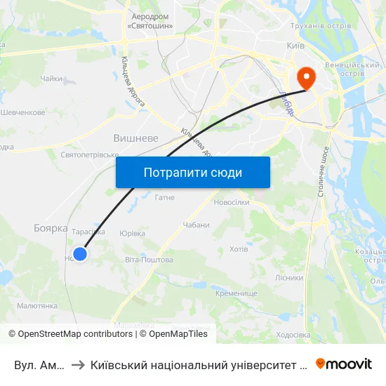 Вул. Амосова to Київський національний університет культури і мистецтв map