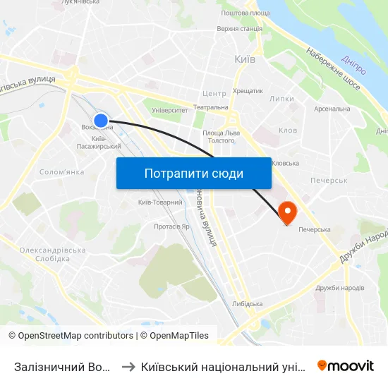 Залізничний Вокзал Центральний to Київський національний університет культури і мистецтв map