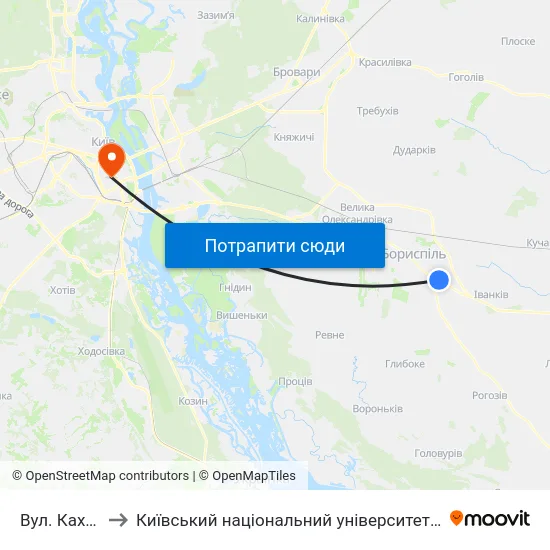 Вул. Каховська to Київський національний університет культури і мистецтв map
