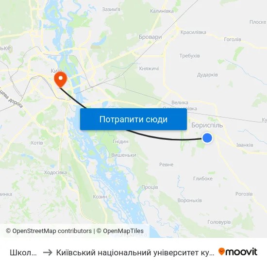 Школа №3 to Київський національний університет культури і мистецтв map