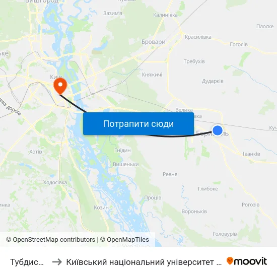 Тубдиспансер to Київський національний університет культури і мистецтв map