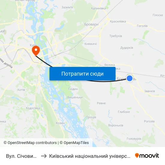 Вул. Січових Стрільців to Київський національний університет культури і мистецтв map