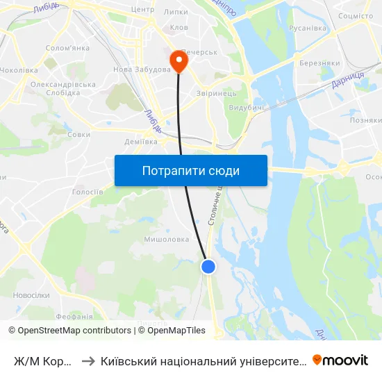 Ж/М Корчувате-2 to Київський національний університет культури і мистецтв map