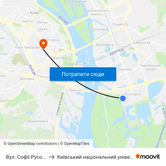 Вул. Софії Русової (На Вимогу) to Київський національний університет культури і мистецтв map