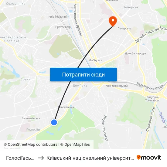 Голосіївський Парк to Київський національний університет культури і мистецтв map