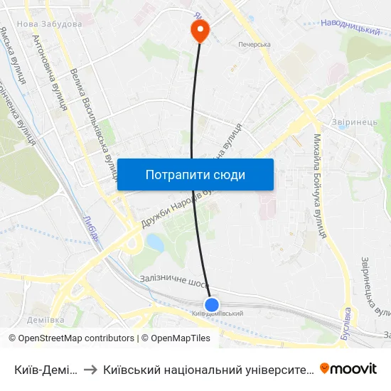 Київ-Деміївський to Київський національний університет культури і мистецтв map