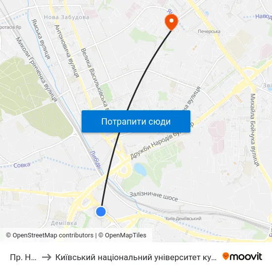 Пр. Науки to Київський національний університет культури і мистецтв map