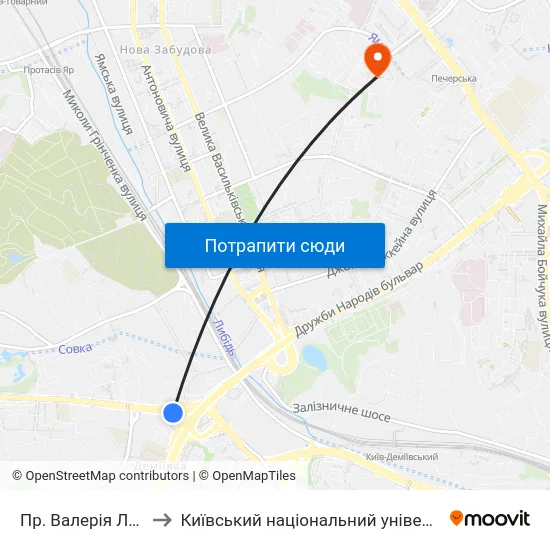 Пр. Валерія Лобановського to Київський національний університет культури і мистецтв map
