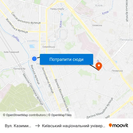 Вул. Казимира Малевича to Київський національний університет культури і мистецтв map
