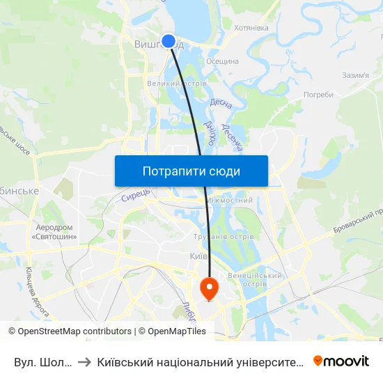 Вул. Шолуденка to Київський національний університет культури і мистецтв map