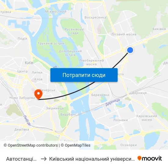 Автостанція Дарниця to Київський національний університет культури і мистецтв map