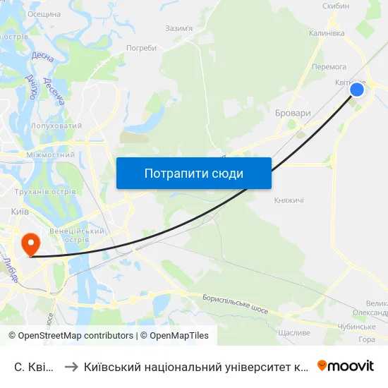 С. Квітневе to Київський національний університет культури і мистецтв map
