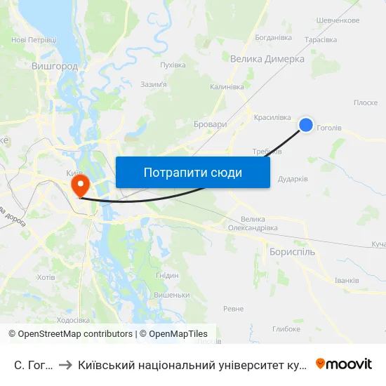 С. Гоголів to Київський національний університет культури і мистецтв map