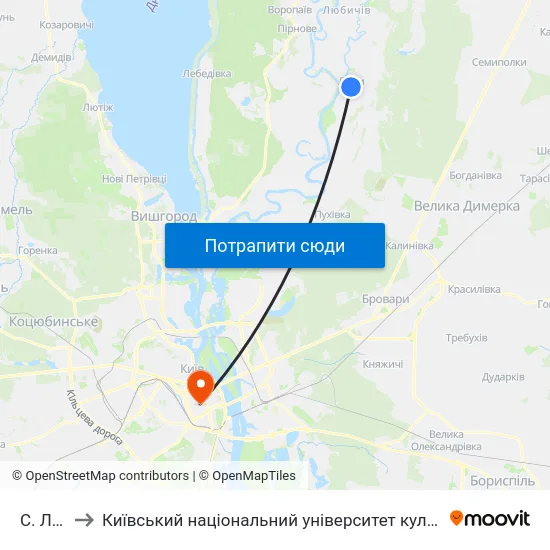 С. Літки to Київський національний університет культури і мистецтв map