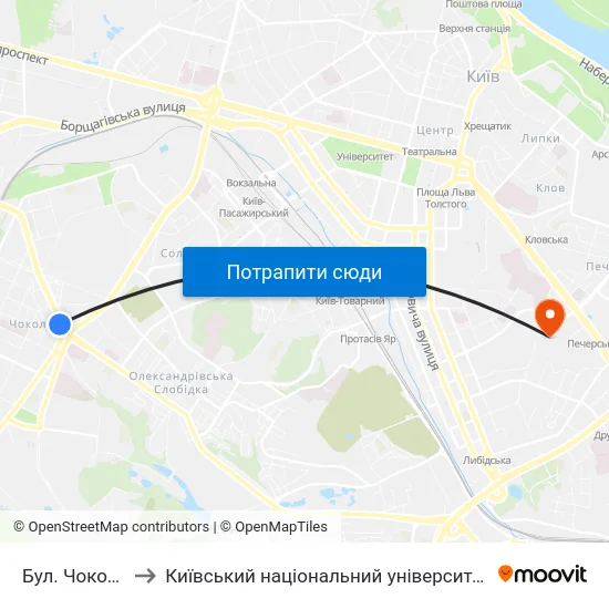 Бул. Чоколівський to Київський національний університет культури і мистецтв map