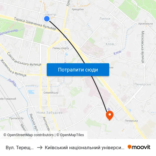 Вул. Терещенківська to Київський національний університет культури і мистецтв map