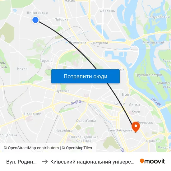 Вул. Родини Крістерів to Київський національний університет культури і мистецтв map