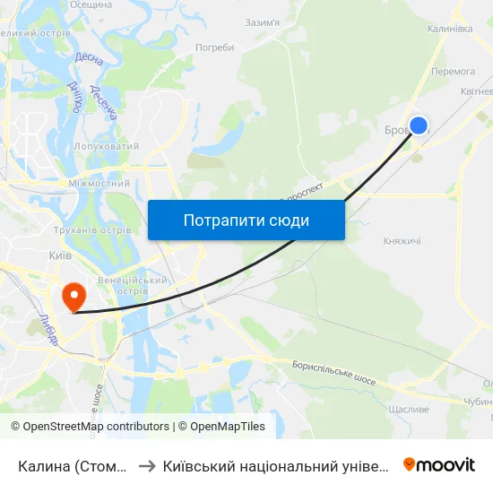 Калина (Стоматполіклініка) to Київський національний університет культури і мистецтв map