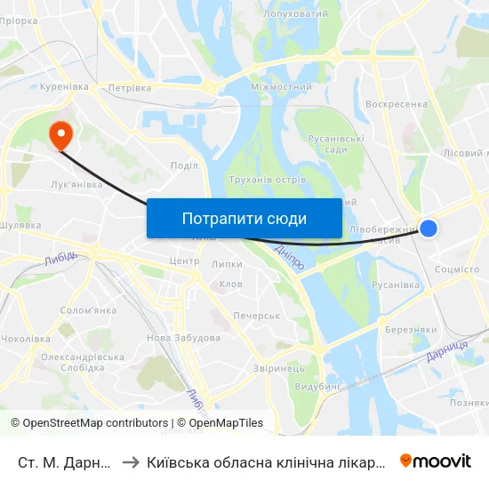 Ст. М. Дарниця to Київська обласна клінічна лікарня №1 map