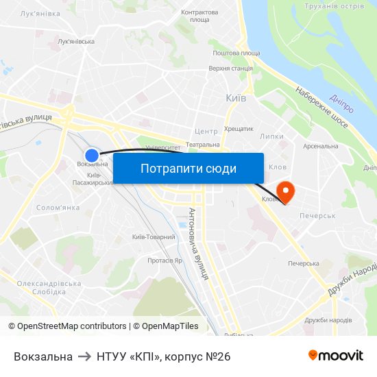 Вокзальна to НТУУ «КПІ», корпус №26 map
