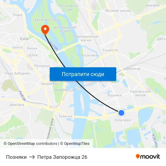 Позняки to Петра Запорожца 26 map