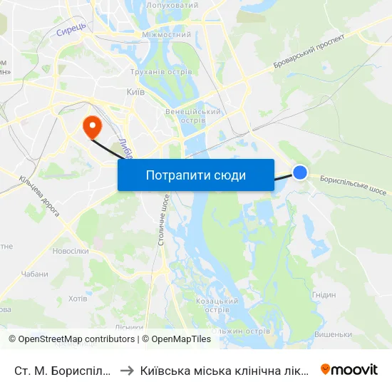 Ст. М. Бориспільська to Київська міська клінічна лікарня №4 map