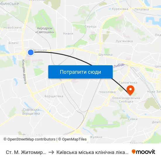 Ст. М. Житомирська to Київська міська клінічна лікарня №4 map