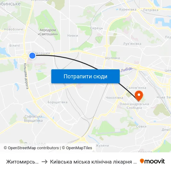 Житомирська to Київська міська клінічна лікарня №4 map